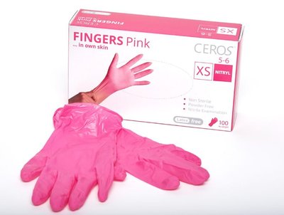 CEROS, Fingers PINK, XS (5-6), Нітрилові одноразові рукавички CE0054 фото